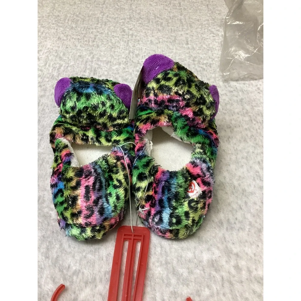 Ty Beanie Boos Dotty Leopard Rainbow Plush Slippers Kids Large 4-5 BBX4Y16-TG